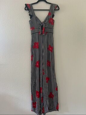 Madewell Black and White Jumpsuit with Red Flowers